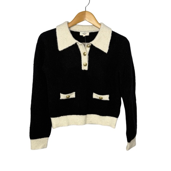 Suncoo Polo Sweater Top Black White Size Small Gold Buttons Pacival Two Tone T1 - Picture 2 of 9